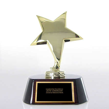 Shining Star Trophy - Wood Base with Gold Star